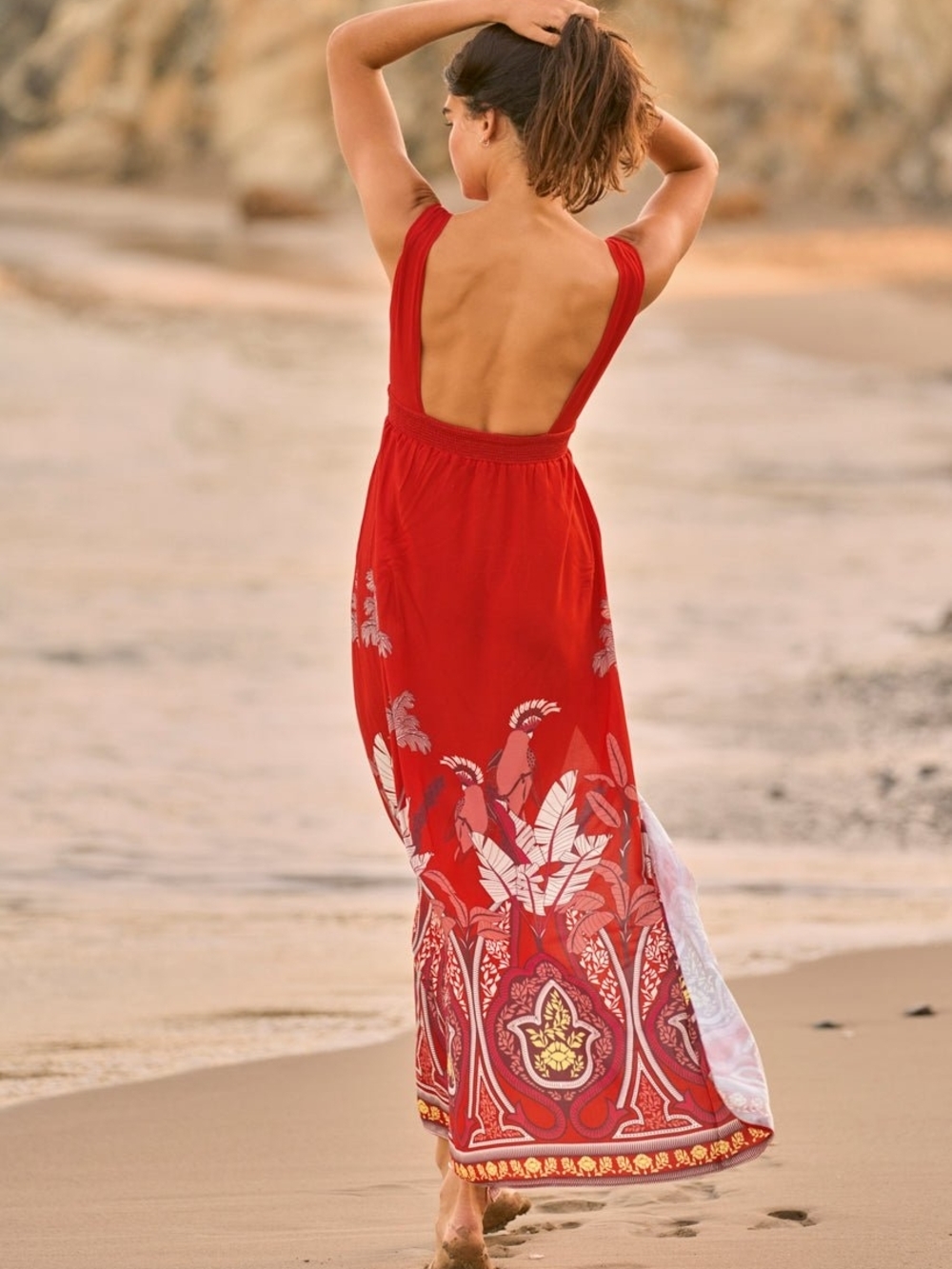 Red Tropical Print Maxi Dress - Picture 4 of 10